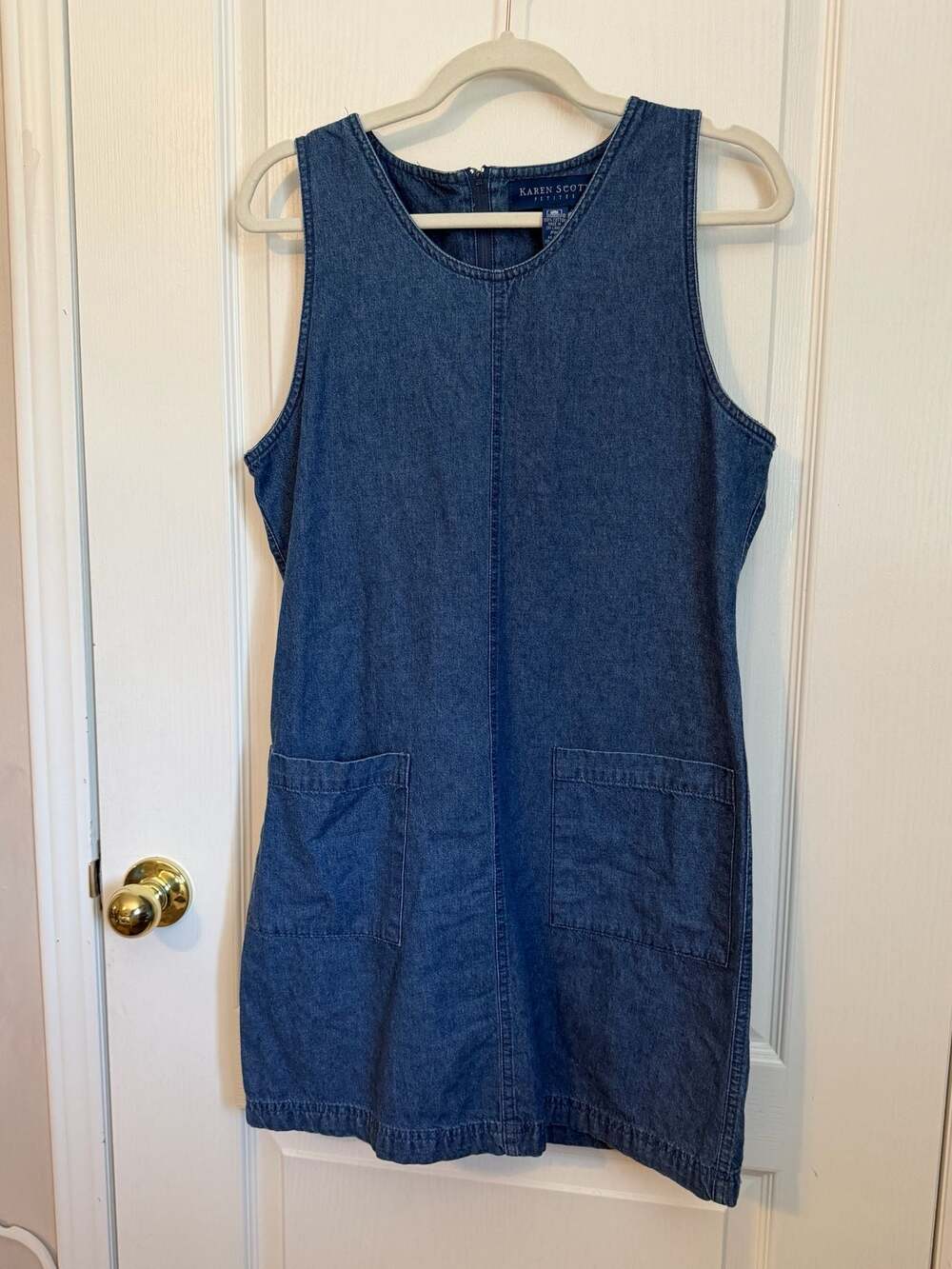 Karen Scott Petites Denim Jumper Dress Size PM Sleeveless Pocket Blue